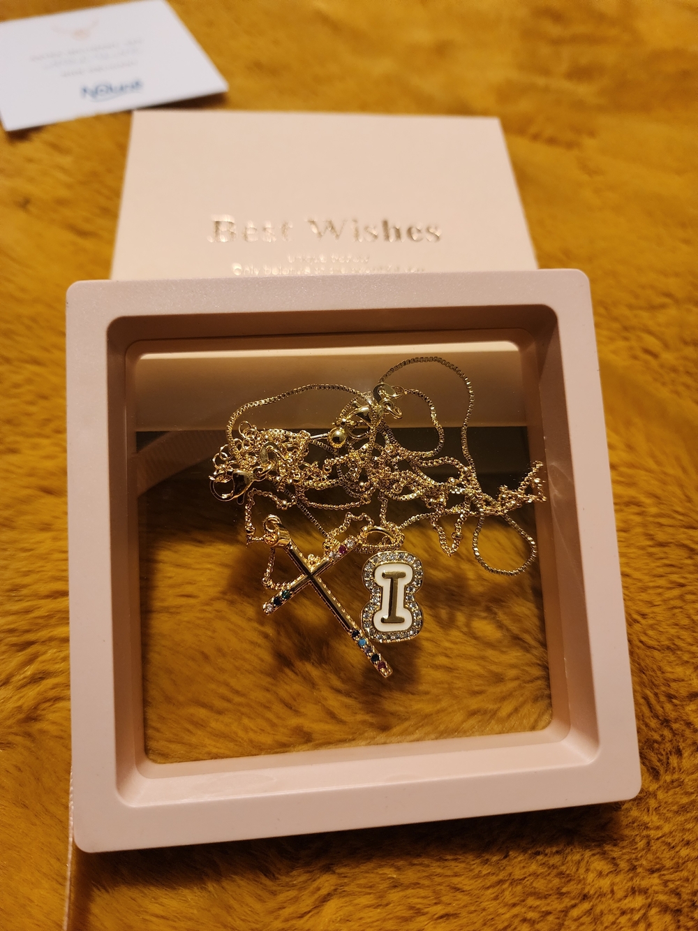 New Nolune Gold Cross and Initial 'I' Pendant Necklace Set - Women Jewelry